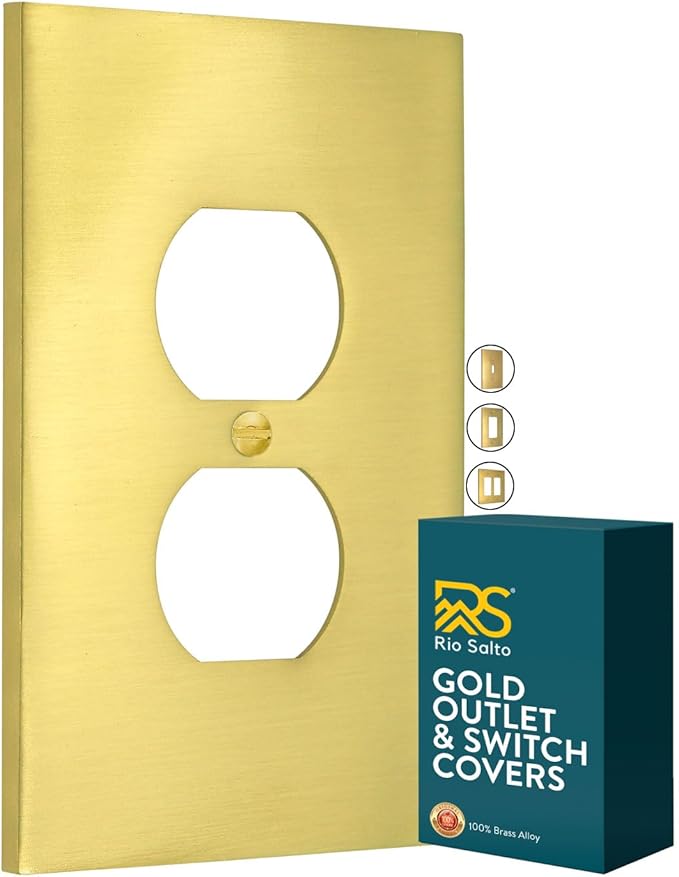 Rio Salto Modern Metal Vibrant Yelow Gold Wall Outlet Cover Outlet Cover Duplex or Light Switch Cover Plug Wall Plate Electric MIDSIZE Receptacle Electrical Switch Covers (Dulex, 1-Gang)