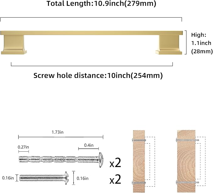 COTYKILEY 6 Pack 10 Inch(256mm) Brushed Gold Cabinet Handles Gold Kitchen Cabinet Pulls Cabinet Door Handles Kitchen Cabinet