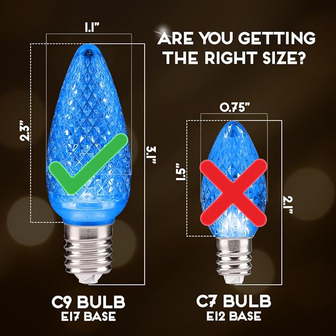 HLO Lighting Set of 25 Blue C9 Faceted LED Christmas Light Bulbs for Indoor & Outdoor Use | Durable Replacement Bulbs