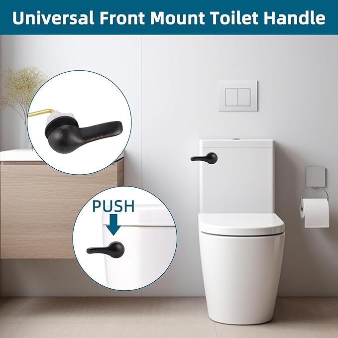 Hygie Rinse 2PCS Universal Metal Toilet Handle Replacement Kit Front Mount Toilet Lever Compatible with TOTO/Glacier Bay/Gerber, Toilet Flush Handle with Flapper Chain, Oil Rubbed Bronze