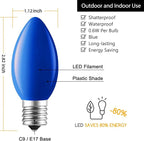 Brightown C9 LED Replacement Christmas Bulbs, 25 Pack Blue Shatterproof C9 Bulbs, Waterproof Commercial LED Holiday Bulb for Christmas String Light, E17 Intermediate Base, Dimmable