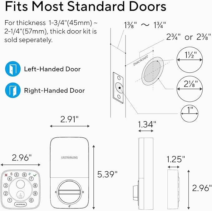 ULTRALOQ Bolt Fingerprint Smart Lock with Door Sensor, Built-in WiFi Smart Locks for Front Door, Biometric Smart WiFi Deadbolt, Auto Unlock, 10 Months Battery, IP65 Waterproof, BHMA Grade AAA
