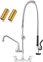 Commercial Faucet with Sprayer, 43 Inch Height Commercial Sink Faucet Wall Mount with 8" Adjustable Center and 12" Add-on Swing Spout & Pull Down Pre Rinse Sprayer