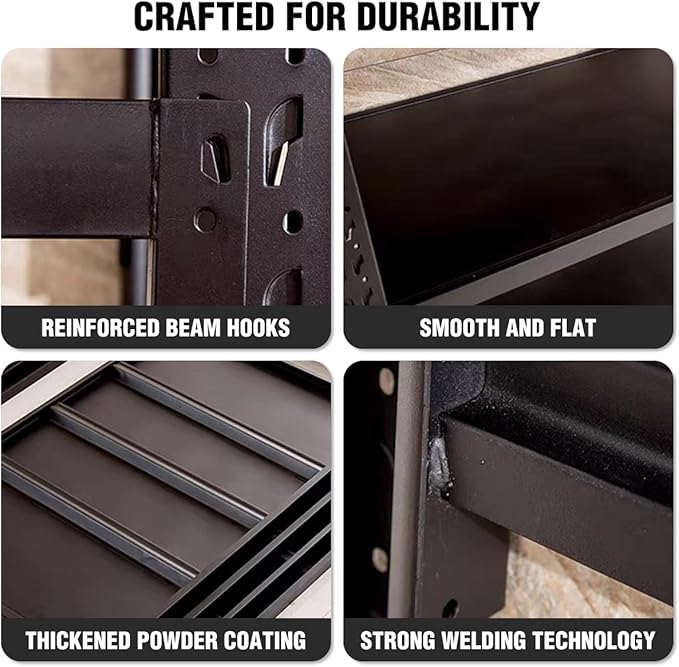 Storage Shelves Heavy Duty, Metal Garage Shelving Units, 4 Tier Storage Rack Shelf, Steel Industrial Shelving, Adjustable Standing Shelf for Basement/Warehouse (Black, W59.06*D19.69*H78.74)