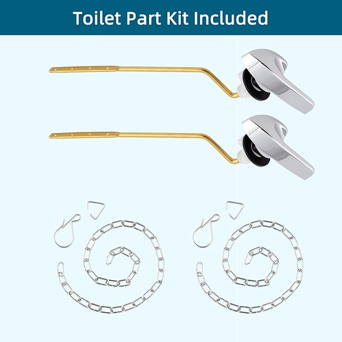 2Pack Universal Side Mount Toilet Handle Replacement Kit Compatible with Kohler K-GP30324-CP/Glacier Bay Toilet with Flapper Chains, Metal Toilet Flusher Lever, Chrome