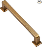 Alzassbg 10 Pack Antique Brass Cabinet Pulls, 5 Inch(128mm) Hole Centers Cabinet Handles Square Kitchen Hardware for Cabinets AL3046AE