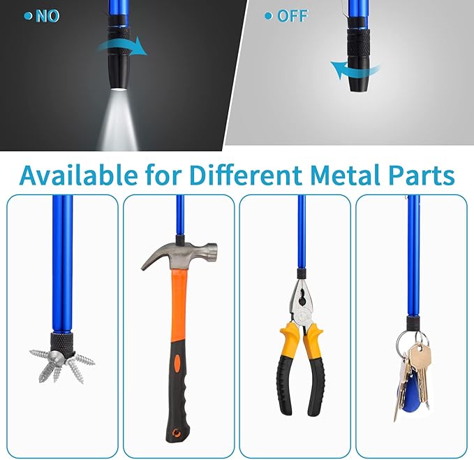 4 Pieces 3.5LBs Telescoping Magnetic Flashlight Pickup Tool with LED Lights, Magnet Stick Rod Extendable 7" to 27" for Men, Birthday, Father's Day, Christmas Gift