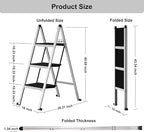 3 Step Ladder,Aluminum Ultra Thin Folding Step Stool,400 Lbs Capacity with Anti-Slip Sturdy and Wide Pedal,Closet Step Ladder for Home,Kitchen and Office,Space Saving (Silvery White, 3-Step)
