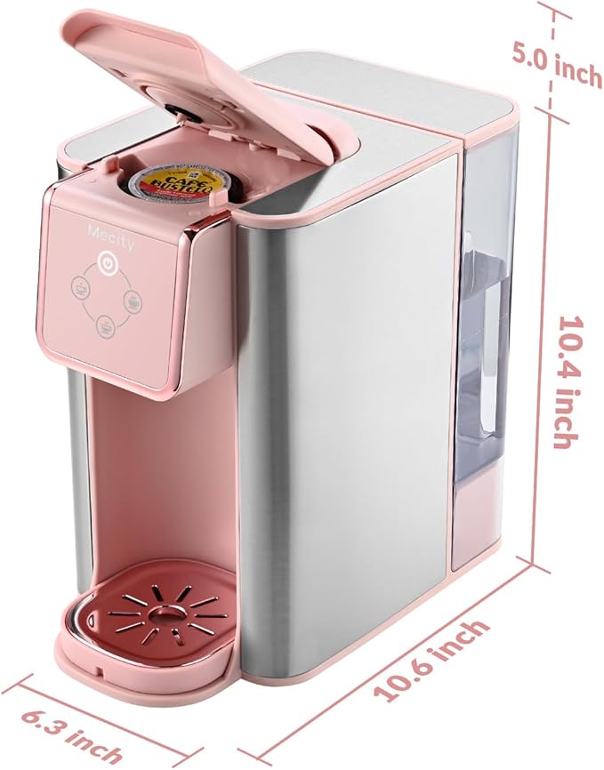 Mecity Pink Coffee Maker 3-in-1 Single Serve Coffee Machine, For Flat Bottom Coffee Capsule, Ground Coffee, 6 to 10 Ounce Cup, Removable 50 Oz Water Reservoir, 120V 1150W