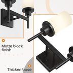 Wall Light Fixtures Matte Black Bathroom Vanity Lights Over Mirror with White Frosted Glass, Double Wall Lamps for Hallway Washroom Porch T001MB-L2