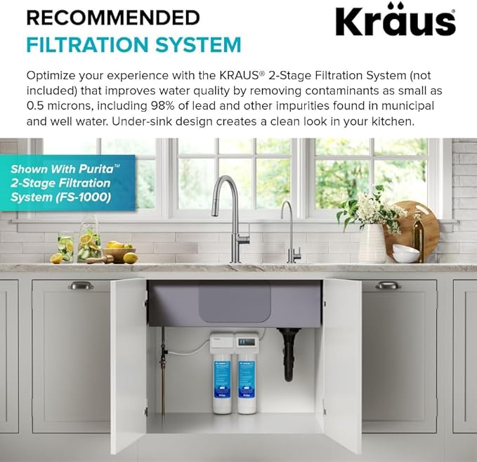 KRAUS® Purita™ Single Handle Drinking Water Filter Faucet for Reverse Osmosis or Water Filtration System in Spot-Free Stainless Steel/Matte Black, FF-100SFSMB