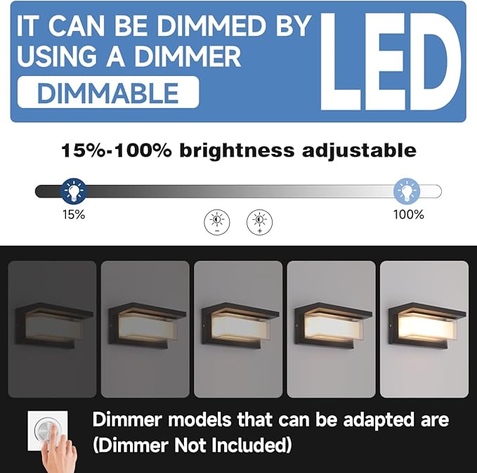 Outdoor Wall Lights, 24W LED 3 Color Exterior IP65 Outdoor Wall Lights Exterior, Porch Wall Sconce with Double Shade, Modern Matte Black Wall Lamps for Patio Front Door Entryway, 4-Pack