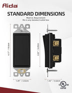 AIDA Matte Black Single Pole Decorator Light Switch, 15Amp, 120/277V, Decorative Paddle Rocker Switch Replacement, Electrical Wall Switch,Residential/Commercial Grade, UL/CUL (50 Pack)