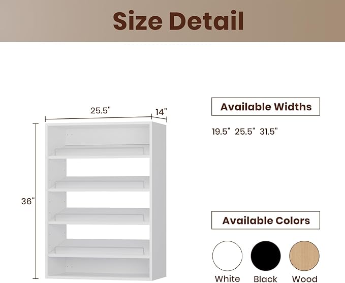 ROOMTEC 25.5" Shoe Shelf Short Tower Closet Unit, Modular Closet System with Shelf, Wardrobe Organizer for Bedroom or Walk-in Closet, Wall Mounted, Customizable Clothes Storage Unit, White