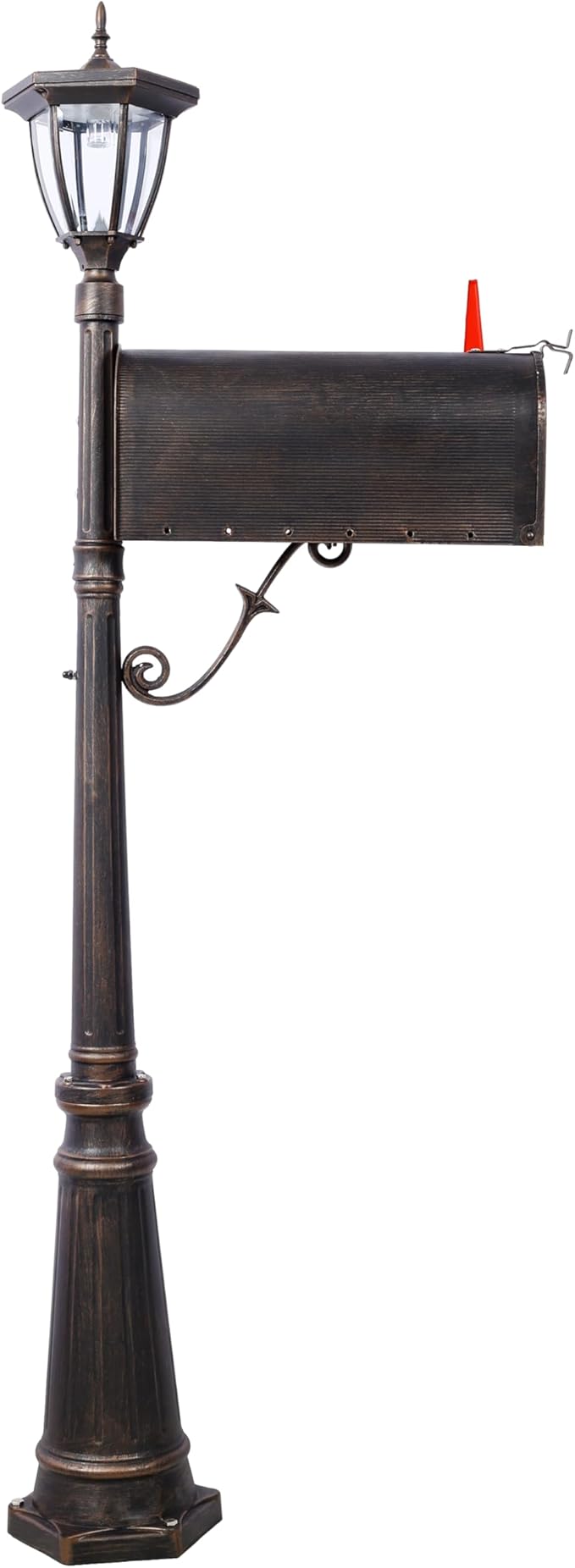 Extra Large Mailbox with Post - Heavy Duty Cast Aluminum Post Mount Mailbox for Outside, Modern Residential Mail Box with Solar Light, No Dig Installation, All-Weather Design