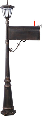 Extra Large Mailbox with Post - Heavy Duty Cast Aluminum Post Mount Mailbox for Outside, Modern Residential Mail Box with Solar Light, No Dig Installation, All-Weather Design