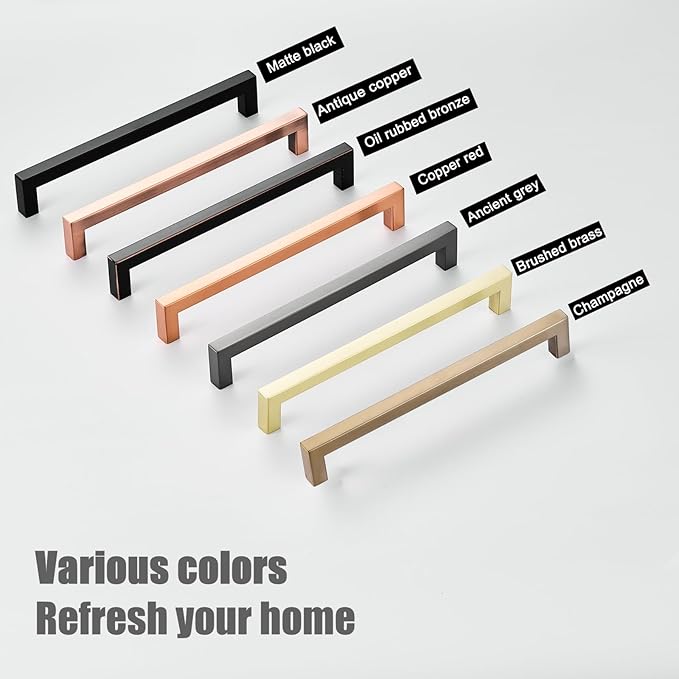 30 Pack 8 Inch Brass Cabinet Handles Brushed Brass Cabinet Pulls Imitation Gold Cabinet Pulls Square Gold Pulls Brass Cabinet Hardware for Cabinet, Cupboard, 8'' Hole Centers