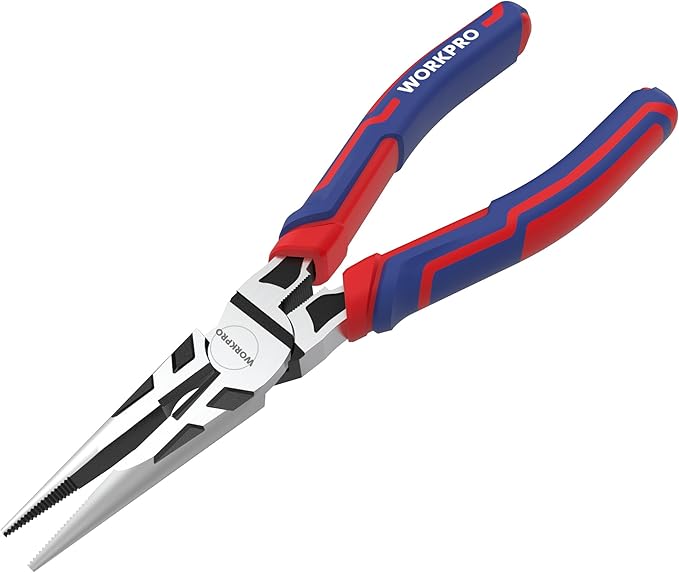 WORKPRO Premium 6” Needle Nose Pliers, Paper Clamp Precision, Heavy-Duty CRV Steel, Soft Grip with Wire Cutter, Long Nose Cutting Pliers