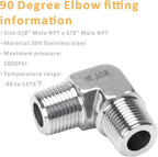 90 Degree Street Elbow - 3/8" NPT Male to 3/8" NPT Male Stainless Steel 304 Heavy Duty Forged Barstock Street Elbow Adapter Pipe Fitting (pack of 2)