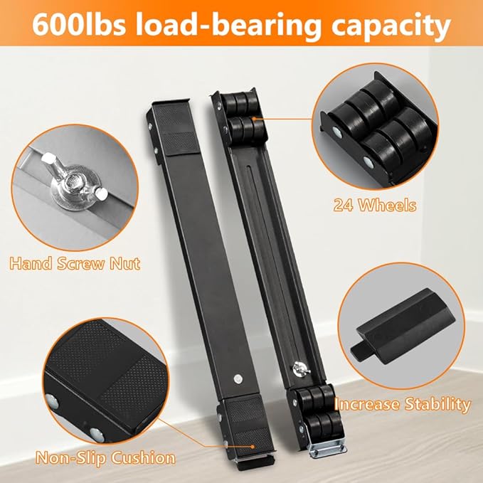 LUCKUP Heavy Duty Appliance Rollers W/Crowbar, Extendable Washing Machine Stand Furniture Rollers Mobile Fridge Base Furniture Sliders for Refrigerators Washer and Dryer Support 660 lbs, Silver