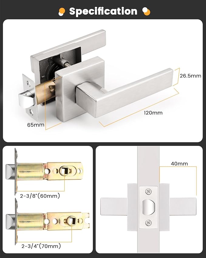 Gobrico 6 Pack Hall and Closet Levers Passage Door Handles Locks for Interior Door Satin Nickel Finished with Square Plate