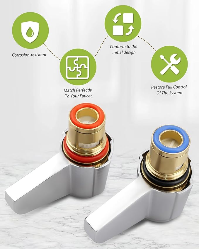 Ceramic Cartridge Assembly Fit for T&S Brass Faucets, Hot & Cold Ceramic Cartridge Assembly with 2 Handles & Fixing Screws Replace 013787-45 013788-45