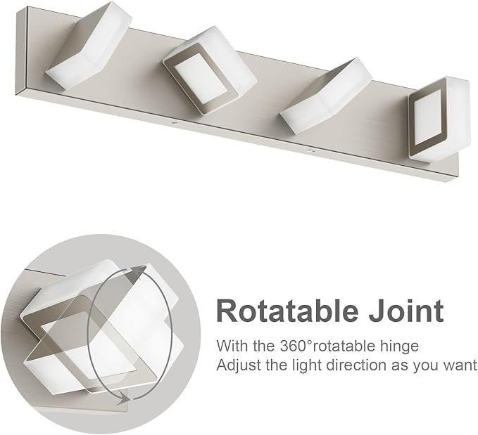 Ralbay 4-Light Brushed Nickel Vanity Light for Bathroom Metal Acrylic Modern LED Bathroom Light Fixtures