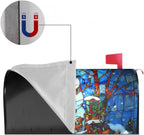 Winter Snowman Mailbox Cover - Christmas Stained Glass Holiday Wrap - Xmas Decorations Happy New Year - Magnetic Oversized 25.5 x 21