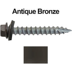 #14 Metal ROOFING SCREWS(250) Screws x 1-1/2" ANTIQUE BRONZE Hex Washer Head Sheet Metal Roof Screw. Self starting/self tapping metal to wood-EPDM washer-Colored head. for corrugated roofing