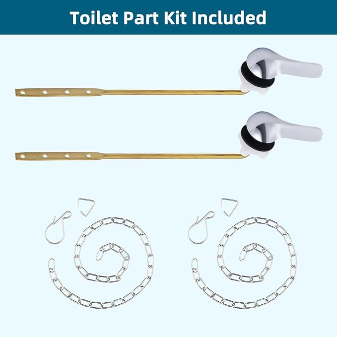 Hygie Rinse 2PCS Universal Metal Toilet Handle Replacement Kit Front Mount Toilet Lever Compatible with TOTO/Glacier Bay/Gerber, Toilet Flush Handle with Flapper Chain, Chrome