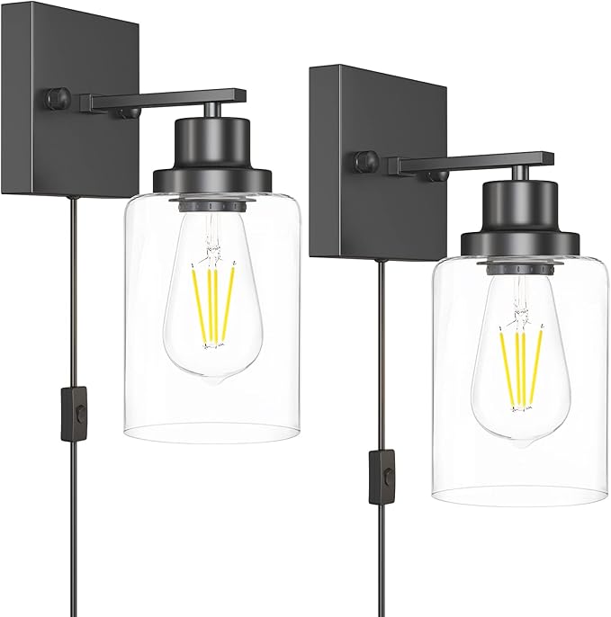 Plug in Wall Sconces, 2 Pack Wall Lamp, Rustic Plug in Wall Light Sconces, Sconces Wall Lighting, E26 Modern Wall Light Fixtures