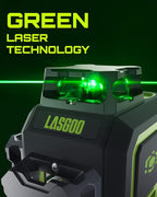 LasGoo LG-3D Laser Level Self Leveling 3x360°, 3D Green Beam Cross Line Laser for Construction and Picture Hanging, 2 Rechargeable Batteries (20 Hrs), Magnetic Liftable Stand Included, Green