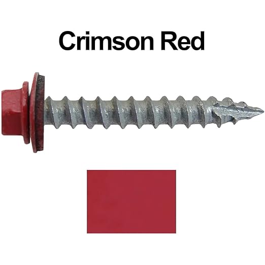 #14 Metal ROOFING SCREWS: (250) Screws x 1-1/2" CRIMSON RED Hex Head Sheet Metal Roof Screw. Self starting/tapping metal to woodsheet metal siding screws. EPDM washer. for corrugated roofing
