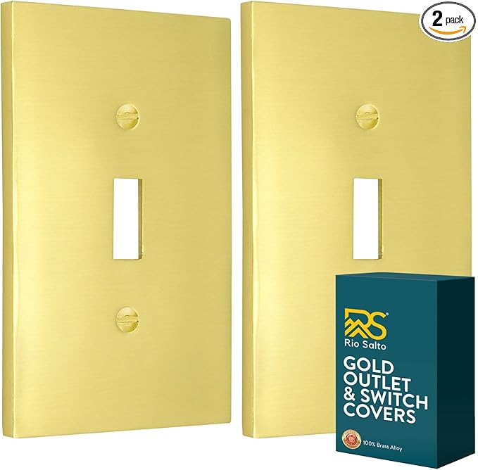 Rio Salto Modern Metal Vibrant Yellow Gold Toggle Light Switch Cover Metal MIDISZE Decorative Switch Covers Wall Plate Outlet Cover Flip Socket Togle (Toggle, 1-Gang, 2-Pack)