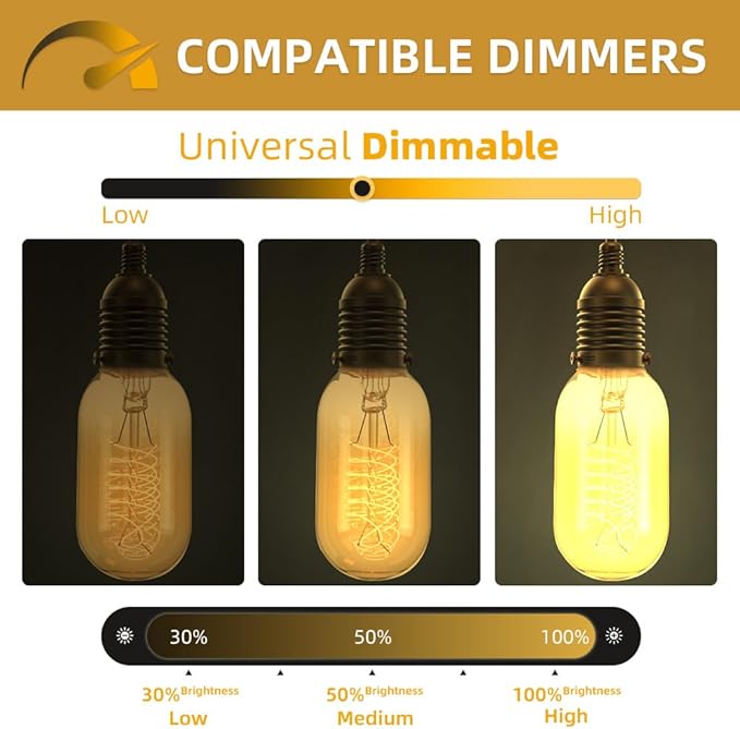 Jslinter Incandescent Light Bulbs 40 Watt Dimmable Bulbs 6 Pack, 2300K T45 Soft Light Bulbs Warm Light, 110v E26 Eecorative Light Bulb, Vintage 190LM Edison Bulb for Bedrooms, Living Rooms