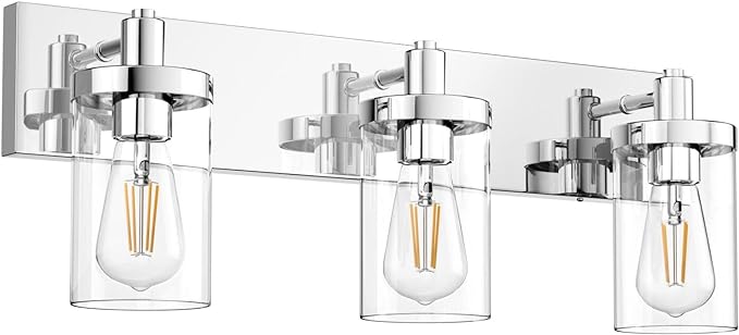 Aipsun Chrome Vanity Light for Bathroom 3 Light Farmhouse Bathroom Lights Fixtures Over Mirror with Clear Glass Shade(Exclude Bulb)
