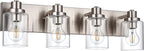 4 Light Vanity Light Brushed Nickel Bathroom Lighting Fixtures Over Mirror, Modern Bathroom Light with Clear Glass Shade, Farmhouse Vanity Lights