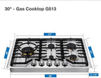 ROBAM 30" Gas Cooktop G513 with 5 Made in Italy Brass Burners, Built-in NG/LPG Convertible Gas Stove, 20,000 BTUs Power Burner, Flameout Protection
