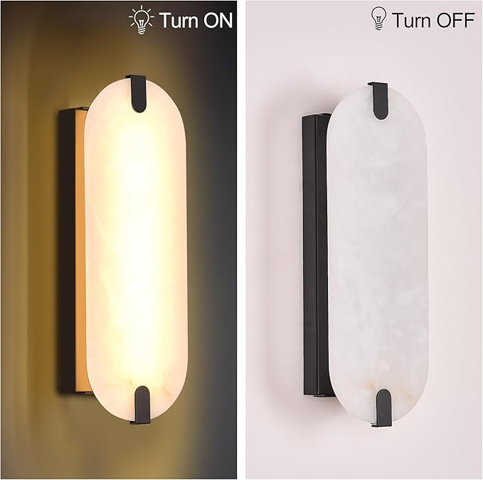 ZEROUNO 14.2 inch Alabaster Wall Sconces, Natural Marble Wall lamp Set of Two,Dimmable Alabaster Wall Light Fixtures for Stairs Bathroom Living Room Bedroom Vanity,Hallway