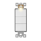 LIDER Minimalist Design Matte Finish Lighted Triple Switch, Combination Frameless Decorator Switch with Locator Light, Ground Terminal, Single Pole, 15A 120-277V, UL Listed, LCS3-1P-W, White