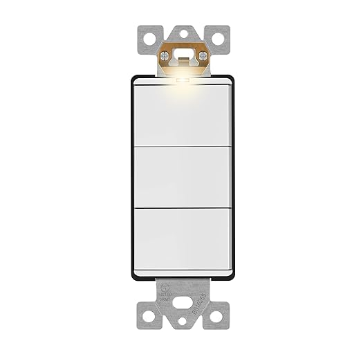 LIDER Minimalist Design Matte Finish Lighted Triple Switch, Combination Frameless Decorator Switch with Locator Light, Ground Terminal, Single Pole, 15A 120-277V, UL Listed, LCS3-1P-W, White