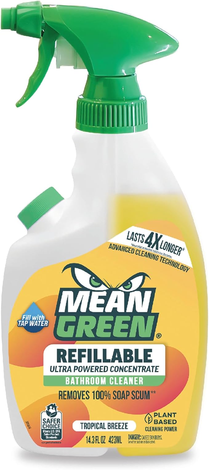 Mean Green Refillable Ultra Powered CONCENTRATE Bathroom Cleaner, Tropical Breeze, 14.3 Ounce
