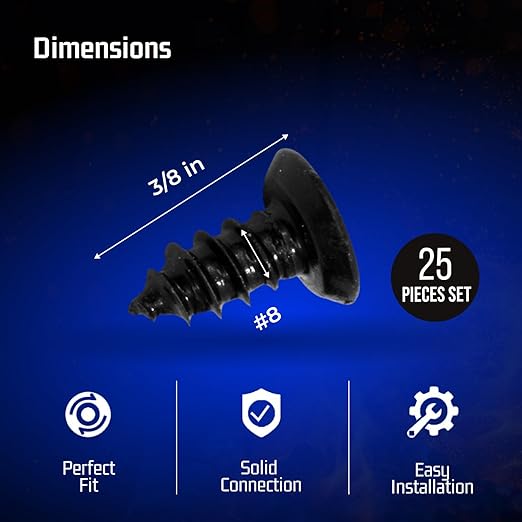 Bolt Dropper #8 x 3/8-Inch Black Screws, Pack of 25 - Xylan Coated Stainless Steel Flat Head Phillips Short Wood Screws - Corrosion Resistant for Wood, Drywall Applications, and Outdoor Projects