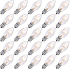 SUNSGNE 25 Pack C7 Clear Replacement Bulbs Christmas Light Bulbs, Outdoor Patio String Light Bulbs, C7 Night Light Replacement Bulbs, E12/C7 Candelabra Base, 5 Watt- Clear