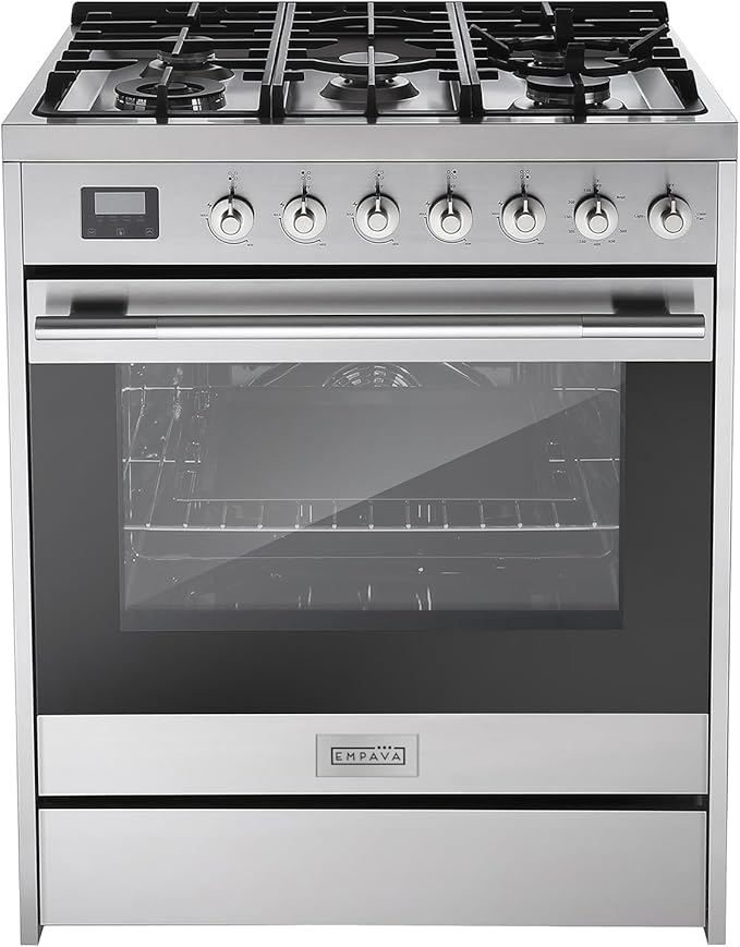 Empava Freestanding & Slide-In Gas Range, 5.0 Cu. Ft, Single Oven with 5 Sealed High-Low Burners & Touch Timer, Heavy Duty Continuous Grates in Stainless Steel, 30 Inch