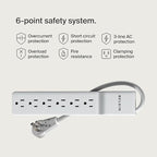 Belkin 6-Outlet Power Strip Surge Protector w/Flat Rotating Plug, 6ft Cord – Ideal for Personal Electronics, Small Appliances and More (1080 Joules), White, 6' - 6 Pack
