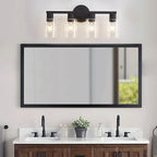 4 Light Bathroom Vanity Light, Matte Black Bathroom Light Fixtures with Clear Glass Shade, 4-Light Vanity Lights, Black Lighting Fixtures for Bath Mirror Bedroom Living Room Hallway Porch