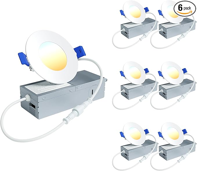 Ensenior 6 Pack 3 Inch LED Recessed Light, Dimmable, 2700K-5000K 5CCT, 500LM High Brightness, 6W 120V, Damp Rated, Ultra-Thin Canless Wafer Light - ETL & FCC & IC