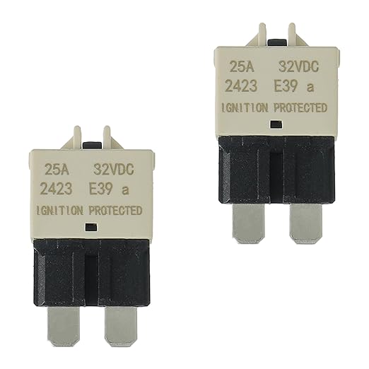 25A DC 12V-32V Manual Reset Circuit Breaker ATC/ATO Low Profile T3 Mini Blade Fuses Breakers for Car Trucks Marine Boat RV Solar and More,2 Pack