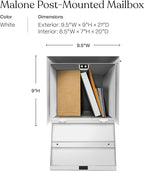 post & porch Malone Mailbox | Post Mounted Mailbox | Black/White/Gray/Brown/Red/Blue/Green, Regular or Large, Weatherproof Mail Box for Outside, Customizable (White, Regular)
